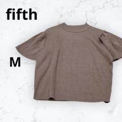 ＊フィフス＊フレアショルダーボトルネックニット 半袖 グレージュ M リブ