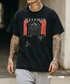 MYANMAR アートプリントTシャツ 黒 XL