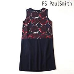 PS ポールスミス 洗える バラ柄 ニット切替 ノースリーブ ワンピース M