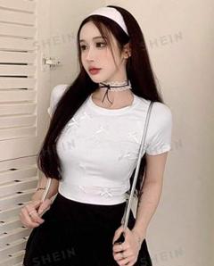 ラウンドネックショートスリーブ リボンTシャツ