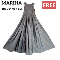 美品✨マリハ 夏のレディのドレス マキシ丈 ノースリーブ Aライン グレイ