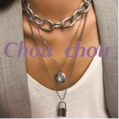 南京錠 3連チェーン ネックレス シルバー