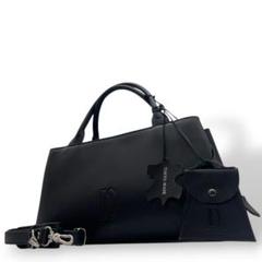 美品　ナカザワ　ハンドバッグ　黒　2way　ロゴ　自立可　レザー　s98