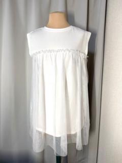 ノースリーブ　チュール　コットン　カットソー　チュールTシャツ