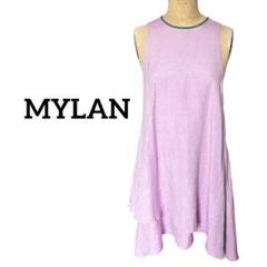 MYLAN マイラン シルク リネン フレア ワンピース ラベンダー 麻