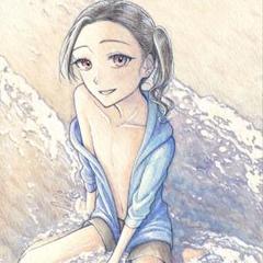 手描きイラスト オリジナル 創作 原画 砂浜 海 少年 男の子 青