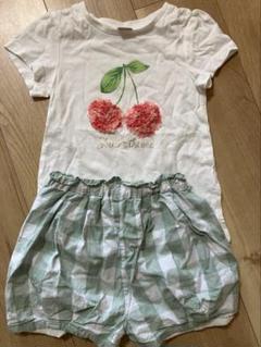 プティマイン　チェリー刺繍Tシャツとチェックパンツセット　110