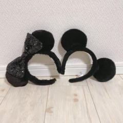 ブラック スパンコール ミッキー ミニー カチューシャ ディズニー
