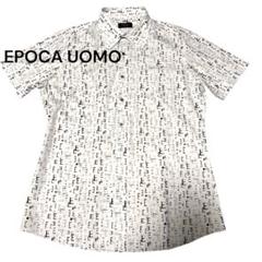 美品⭐︎EPOCA UOMO 半袖シャツ　Eロゴ　総柄　刻印ボタン　白　50
