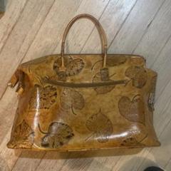 本革 葉模様 ボストンバッグ 美品