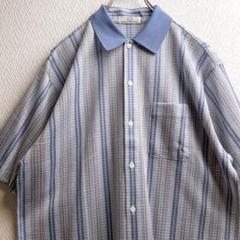 古着 シャツ ストライプ 柄シャツ チェックシャツ 襟リブデザインシャツ 半袖