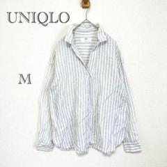 ユニクロ UNIQLO リネンシャツ 【M】 ストライプ柄 薄手 スキッパー 麻