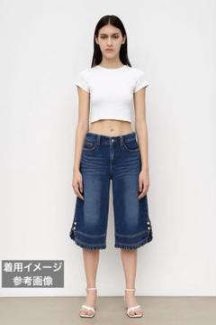 アクシーズ　可愛い　裾フリル　デニムワイドレッグパンツ　ハーフパンツ