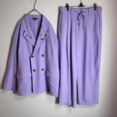 【希少カラー】カジュアルダブルスーツ上下セットアップ　パープル　紫　洗える　M