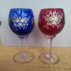 ベネチアングラスseguso青赤ストライプ ワイングラス　ヴィンテージ未使用品 ベネチアングラスseguso青赤ストライプ ワイングラスヴィンテージ未使用品