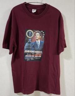 オバマ大統領 プリント Tシャツ バーガンディ