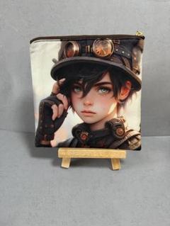 ハンドメイド フラットポーチ 両面パネル イケメン 帽子のサムネイル