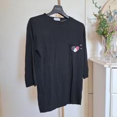 美品 MONCLER 希少ロゴ入ドライタッチ7分袖カットソートップス黒