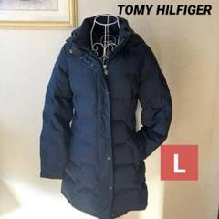 美品　トミーヒルフィガー Aライン　ダウンコート　L 紺色　ロゴ入 美品 Tommyトミーヒルフィガー Aライン ダウンコート L 紺色
