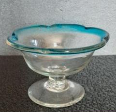 1900年代頃　ヨーロッパアンティーク　吹きガラス　青被せ　フリルコンポート 1900年代頃 ヨーロッパアンティーク 吹きガラス 青被せ フリル