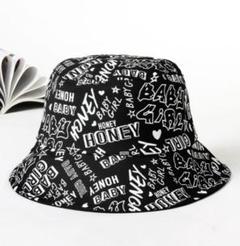 ☆新品☆ハット ブラック プリント柄 ストリート 英字 ダンサー ダンス