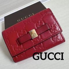 GUCCI グッチ GGロゴレザー 赤 6連キーケース リボンデザイン