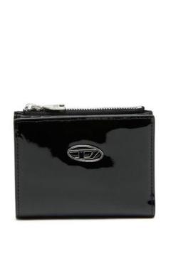 未使用　DIESEL　ロゴ 折りたたみ財布　　エナメルレザー　牛革　黒