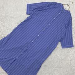 Samansa Mos2 blue ストライプ柄ロングシャツ ブルー フリー