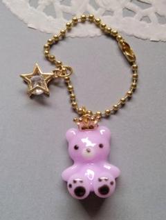 くま　レジン　キーホルダー　チャーム　むらさき　クラウン　ゴールド　ハンドメイド