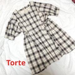 TORTE トルテ サイドリボン ワンピース チェック柄 バルーンスリーブ