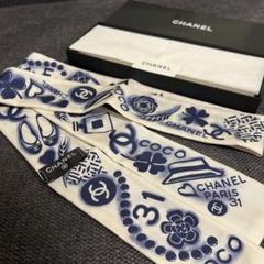 シャネル　CHANEL ロゴ入りブルー系スカーフ(未使用、実家保管品) CHANEL（バンダナ/スカーフ）のフリマアイテム一覧