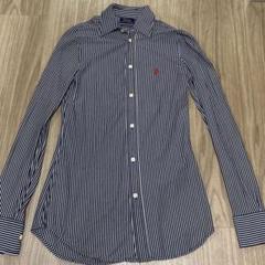 極美品✨ポロラルフローレン ニットドレスシャツ ストライプ グレー Ｌ POLO RALPH LAUREN - 美品 正規 レディース ラルフローレン