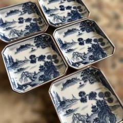 染付 線描山水文角皿 明治期(1880年)頃 (A) dby9242-9 | こがん