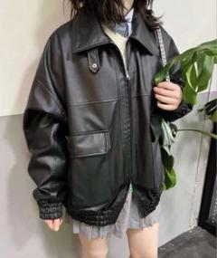 nemne フェイクレザーダブルジップスタンドブルゾン ジャケット