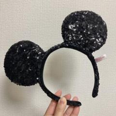 ディズニー　カチューシャ　ミッキー スパンコール　ブラック　メンズ