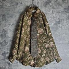 【ネクタイシャツ】古着 総柄 花柄 ペイズリー バイカラー 緑 グレー レトロ