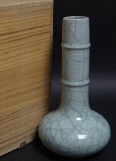 茶道具 哥窯鶴首花瓶 青磁花器 貫釉 茶道具 華道具 共箱 茶道具 哥窯鶴首花瓶 青磁花器 貫釉 茶道具 華道具 共箱
