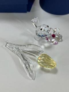 スワロフスキー　置物　小鳥と花　チューリップ SWAROVSKI スワロフスキー クリスタル 置物ピンク チューリップ