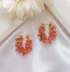 シエナピンク チェコビーズピアス ハンドメイドピアス