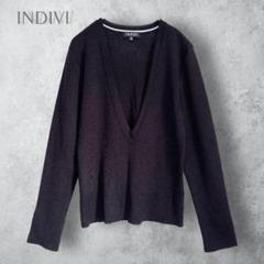 【INDIVI インディヴィ】　深Vネックカットソー　リブ　上品　綺麗め　洗える