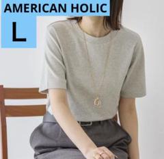 AMERICAN HOLIC アメリカンホリック　ラメリブTシャツ　Ｌ　シルバー