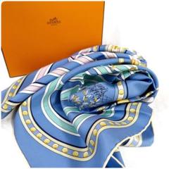 美品✨箱付 希少カラー HERMES 大判スカーフ カレ 黒 黄色 シルク100