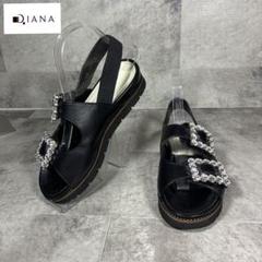 【美品・良品】✨DIANA ビジューサンダル　レザー　ブラック　M 23cm