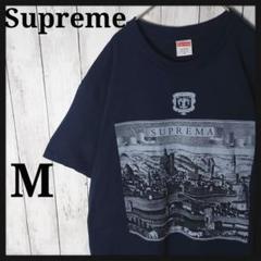 【人気カラー】シュプリーム　ビックプリント　ロゴ　Tシャツ　ネイビー