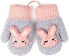 1点限り‼️ 手袋 子供用 ミトン型 ジュニア キッズ ひも付き (グレー)