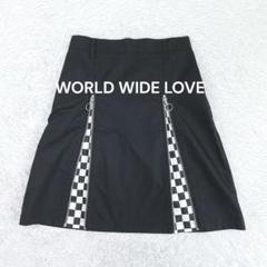 ワールドワイドラブ♡ロックテイストフレアスカート 黒 フロントジップ チェック柄