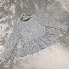 【ノーブランド】（M）ニット ノーカラー フレア ドッキング メランジ ギャザー