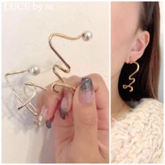 862アシメ2wayピアス アシンメトリー ゴールド パール風キャッチ