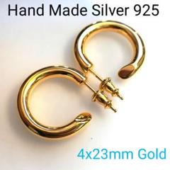 4x23mm 両耳 ゴールド ハンドメイド 925 フープピアス(701) 4x23mm 両耳 ゴールド ハンドメイド 925 フープピアス(701