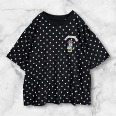 2438 ユニクロ ディズニー ミニー 半袖 Tシャツ ドット柄 ブラック S